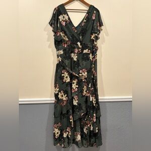 City Chic Floral Maxi Dress - Green and Pink